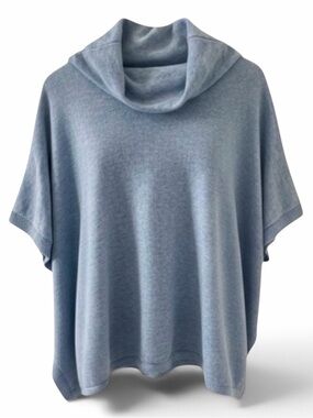 Mario Romano Italy Light Blue Cowl Neck Short Sleeve Cashmere Cape Sweater